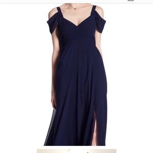 Laundry By Shelli Segal Blue One Shoulder Ruched Gown